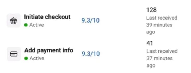 Events score screenshot from Meta events dashboard